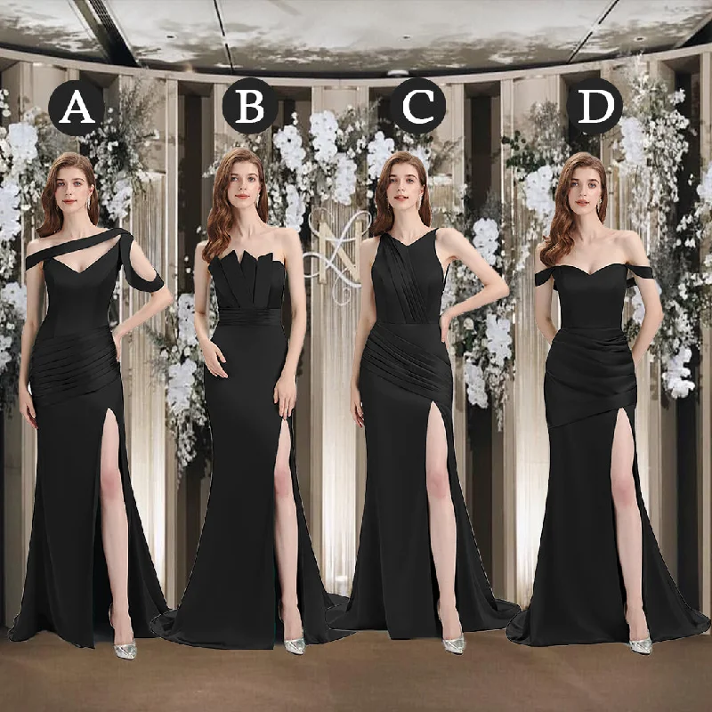 Massive Deals Sexy Mismatched Side Slit Soft Satin Long Mermaid Black Bridesmaid Dresses Massive Deals Sexy Mismatched Side Slit Soft Satin Long Mermaid Black Bridesmaid Dresses