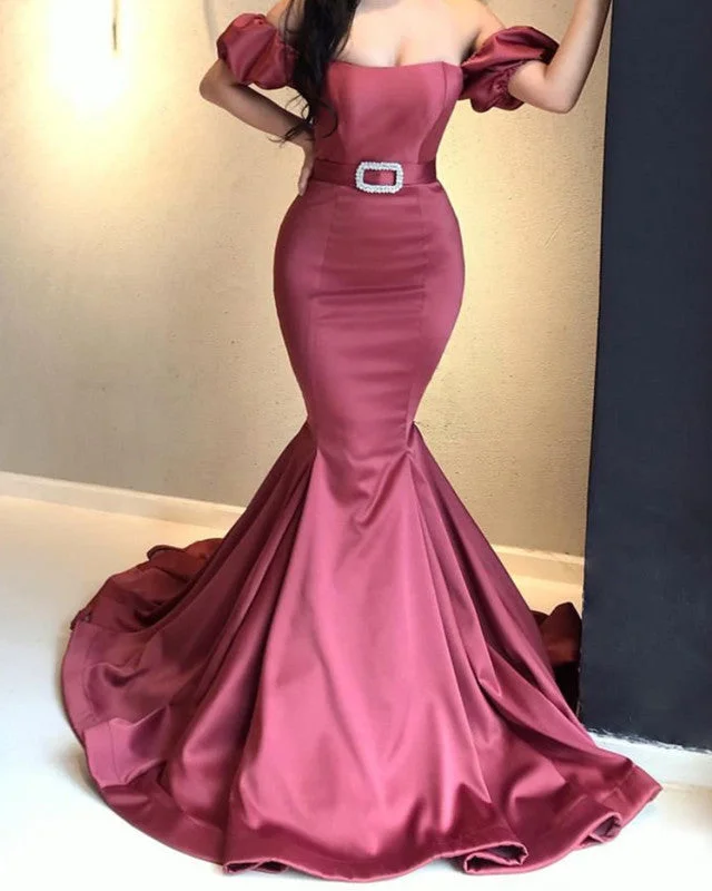 Markdown Madness Burgundy Mermaid Prom Dress Off The Shoulder