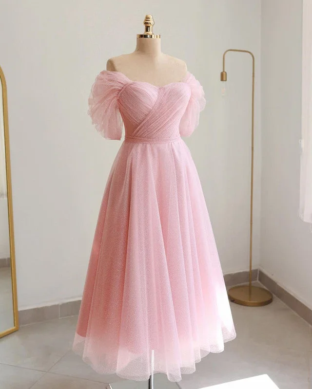 Act Now Pink Glitter Tulle Midi Dress