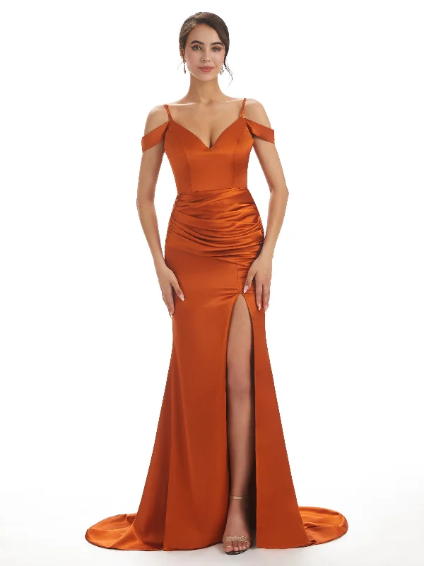 Extra Discounts Sexy Off The Shoulder Soft Satin Side Split Long Mermaid Bridesmaid Dresses Extra Discounts Sexy Off The Shoulder Soft Satin Side Split Long Mermaid Bridesmaid Dresses