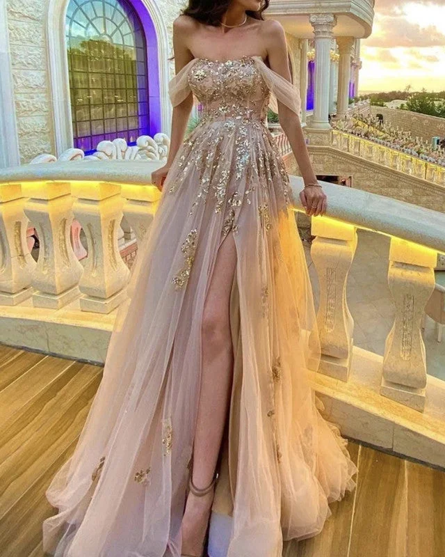 Special Offer Tulle Corset Off The Shoulder Split Dresses Sequins Lace