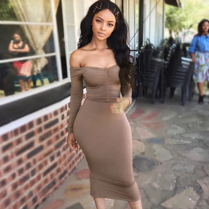 Special Savings Women's Autumn Long Sleeve Solid Stretchy Dress
