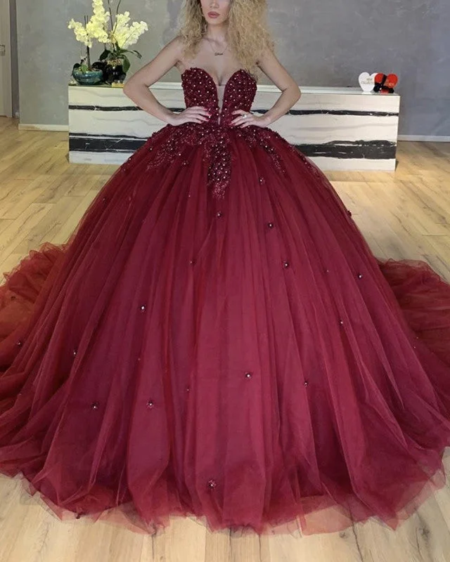 Exclusive Preview Tulle Ball Gown Sweetheart Dresses Flowers Beaded