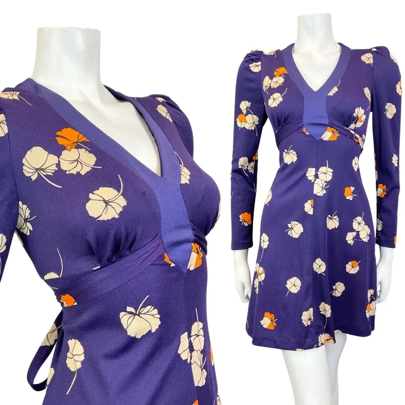 Special Discount VINTAGE 60s 70s PURPLE BEIGE ORANGE FLORAL LONGSLEEVE MOD SUMMER SWING DRESS 12 Special Discount VINTAGE 60s 70s PURPLE BEIGE ORANGE FLORAL LONGSLEEVE MOD SUMMER SWING DRESS 12