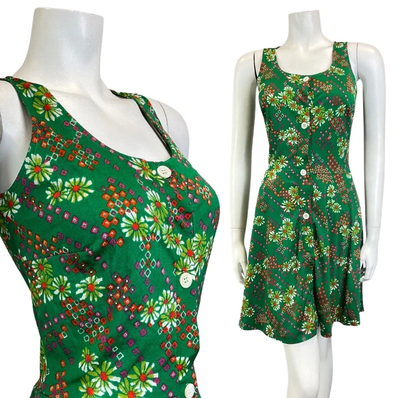Price Smash VINTAGE 60s 70s GREEN RED PURPLE DAISY FLOWER GEOMETRIC MOD SLEEVELESS DRESS 8 Price Smash VINTAGE 60s 70s GREEN RED PURPLE DAISY FLOWER GEOMETRIC MOD SLEEVELESS DRESS 8
