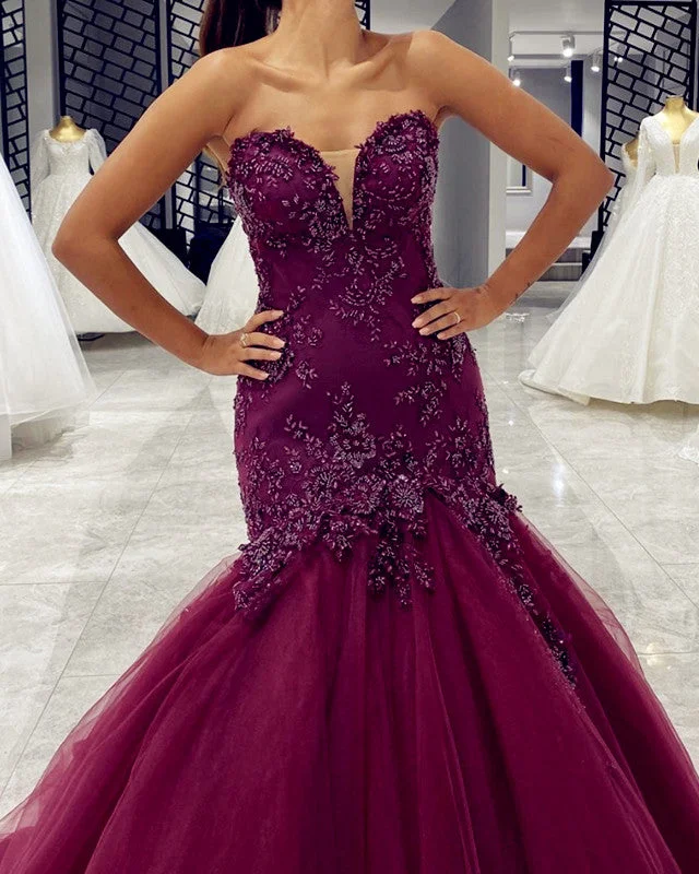 Weekend Flash Sale Sweetheart Mermaid Prom Dresses Lace Appliques