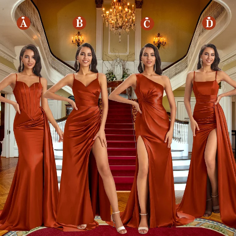 Steals and Deals Mismatched Rust Sexy Side Slit Mermaid Soft Satin Long Bridesmaid Dresses Online Steals and Deals Mismatched Rust Sexy Side Slit Mermaid Soft Satin Long Bridesmaid Dresses Online