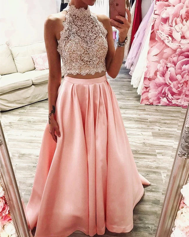Exclusive Online Offer Halter Neck Prom Dresses Two Piece Crop Top
