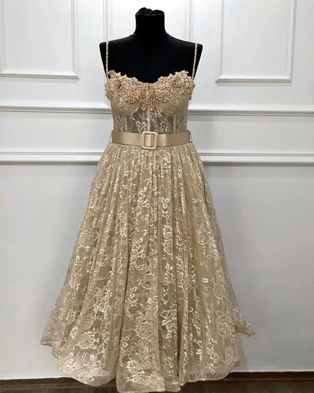 Exclusive Savings A-line Sweetheart Corset Midi Lace Dress