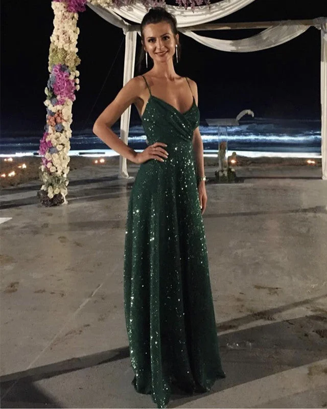 Act Now Long V Neck Glitter Tulle Bridesmaid Dresses