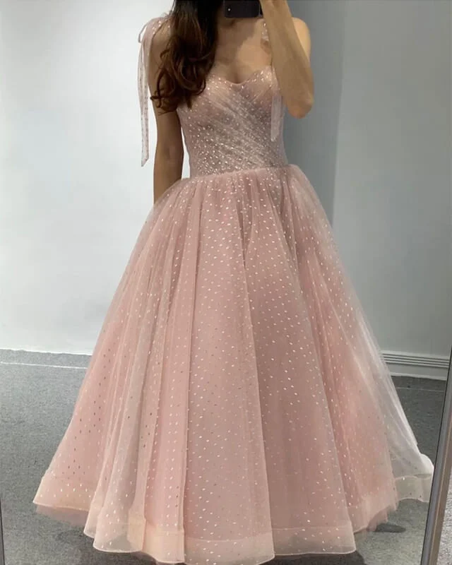 Limited Availability Pink Tulle Midi Corset Prom Dresses
