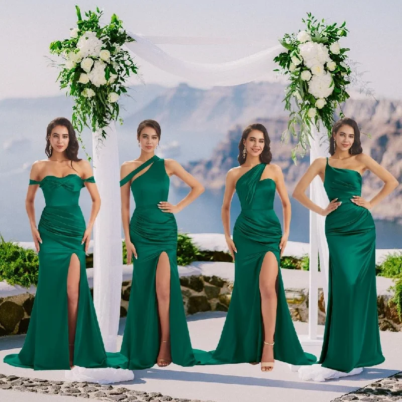 Instant Discount Emerald Green Sexy Chic Silky Mismatched Soft Satin Mermaid Long Bridesmaid Dresses Online Instant Discount Emerald Green Sexy Chic Silky Mismatched Soft Satin Mermaid Long Bridesmaid Dresses Online