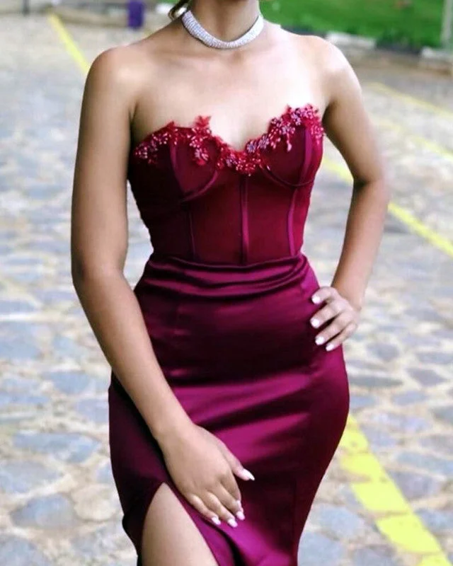 Exclusive Savings Velvet Sweetheart Corset Mermaid Prom Dresses Satin Split