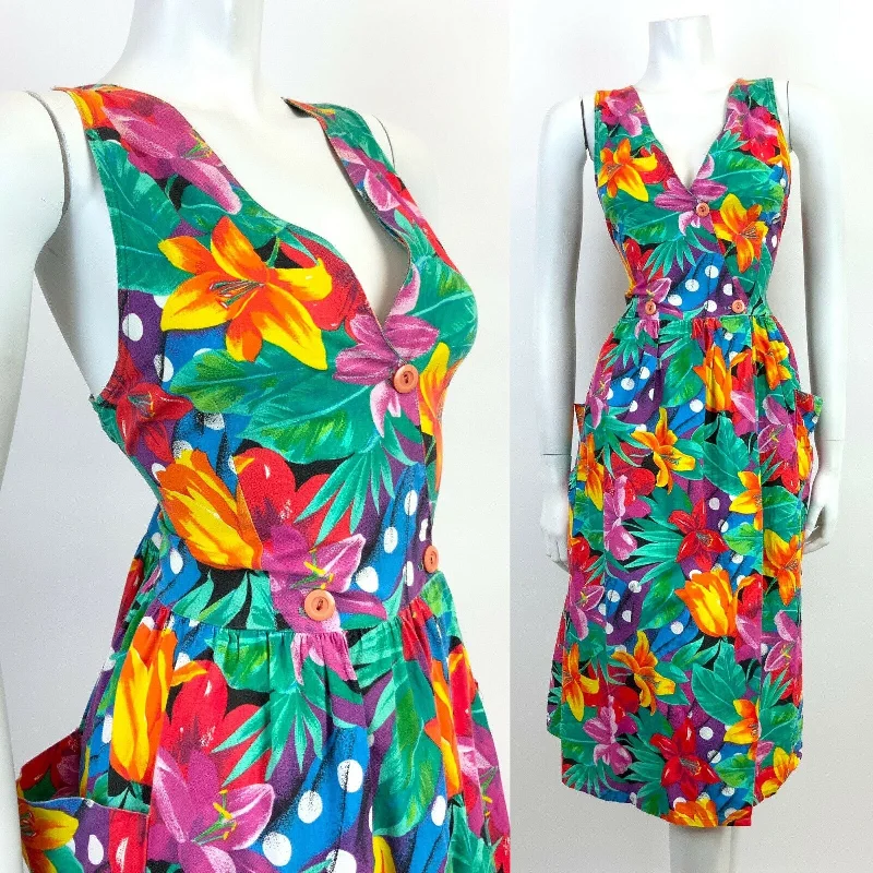 Reduced Prices VINTAGE 70s 80s GREEN PURPLE YELLOW FLORAL LILY JUNGLE WRAP DRESS 12