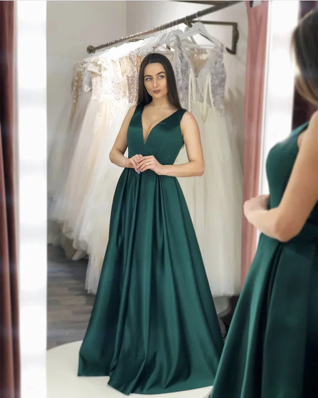 Doorbuster Deal Sexy V Neck Prom Dresses Satin Floor Length