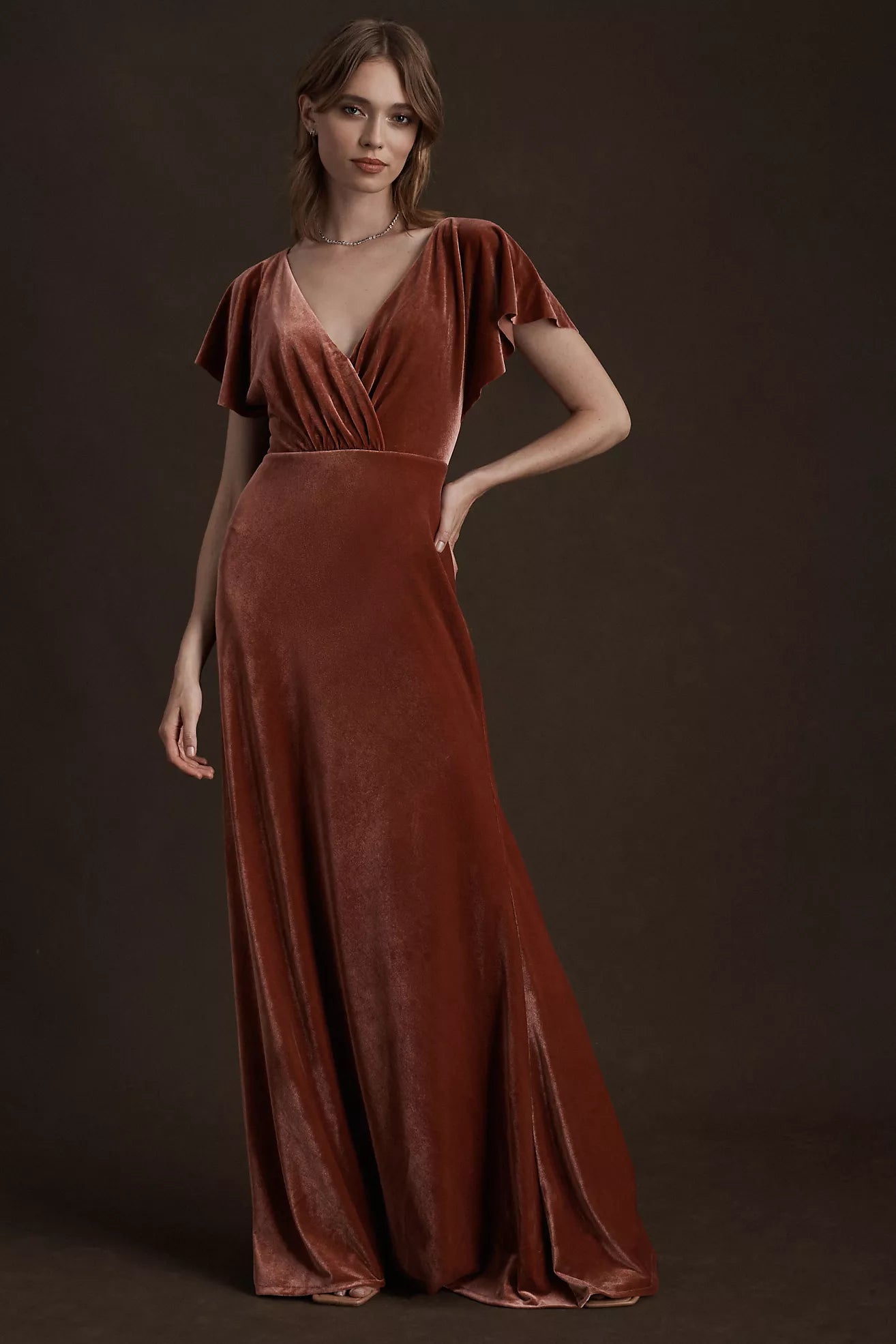 Doorbuster Deal Jenny Yoo Ellis Flutter-Sleeve Velvet Gown