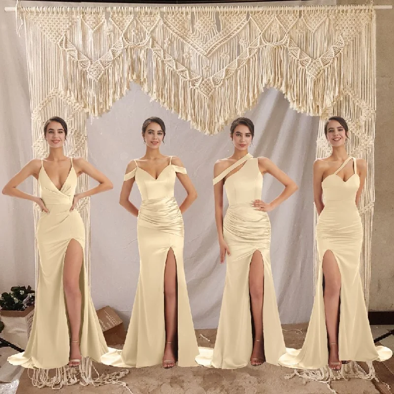 Exclusive Deal Champagne Sexy Chic Silky Mismatched Soft Satin Mermaid Long Bridesmaid Dresses Online Exclusive Deal Champagne Sexy Chic Silky Mismatched Soft Satin Mermaid Long Bridesmaid Dresses Online