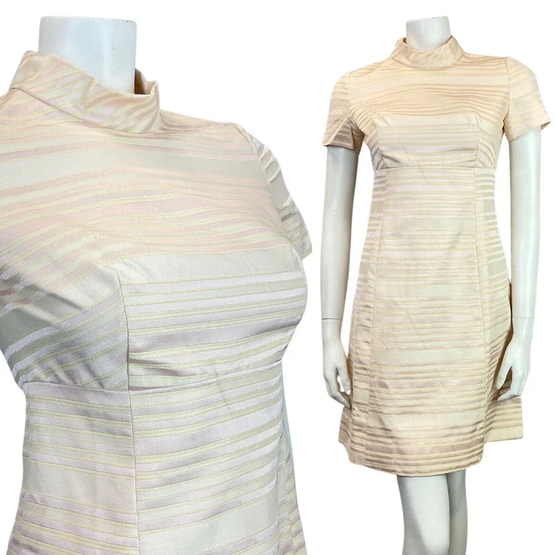 Clearance Sale VINTAGE 60s 70s BABY PINK CREAM STRIPED MOD EMPIRE LINE SHORT DRESS 8 Clearance Sale VINTAGE 60s 70s BABY PINK CREAM STRIPED MOD EMPIRE LINE SHORT DRESS 8