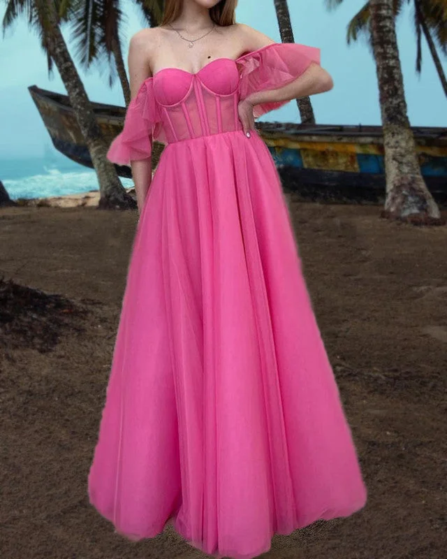 Big Discounts Corset Prom Dresses Tulle Off The Shoulder