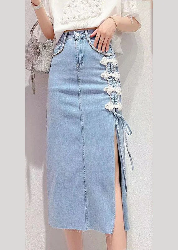 Deal of the Day Stylish Denim Blue Patchwork High Waist Maxi Skirt TY1004