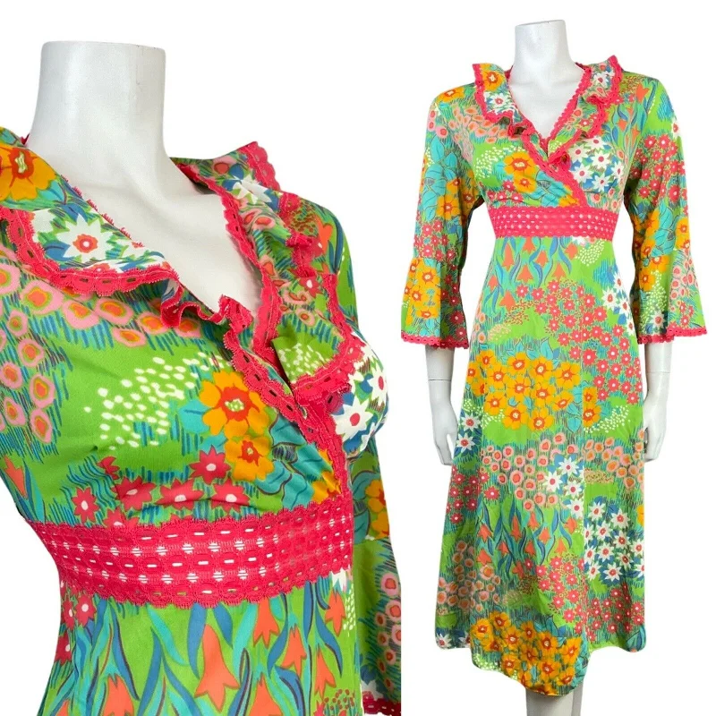 Get It Before It’s Gone VINTAGE 60s 70s GREEN PINK BLUE FLORAL DAISY DITSY RUFFLED MOD MIDI DRESS 14 Get It Before It’s Gone VINTAGE 60s 70s GREEN PINK BLUE FLORAL DAISY DITSY RUFFLED MOD MIDI DRESS 14