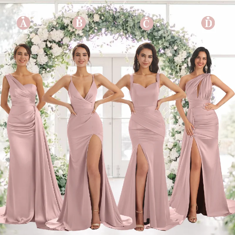 Savings Bonanza Mismatched Vintage-Mauve Sexy Side Slit Mermaid Soft Satin Long Bridesmaid Dresses Online Savings Bonanza Mismatched Vintage-Mauve Sexy Side Slit Mermaid Soft Satin Long Bridesmaid Dresses Online