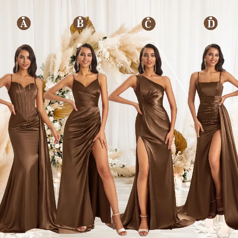 Savings Galore Mismatched Brown Sexy Side Slit Mermaid Soft Satin Long Bridesmaid Dresses Online Savings Galore Mismatched Brown Sexy Side Slit Mermaid Soft Satin Long Bridesmaid Dresses Online