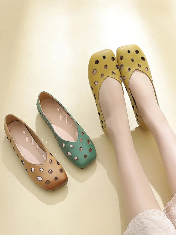 Deal of the Week Women Summer Leather Cotout Solid Soft Shoes TY1038