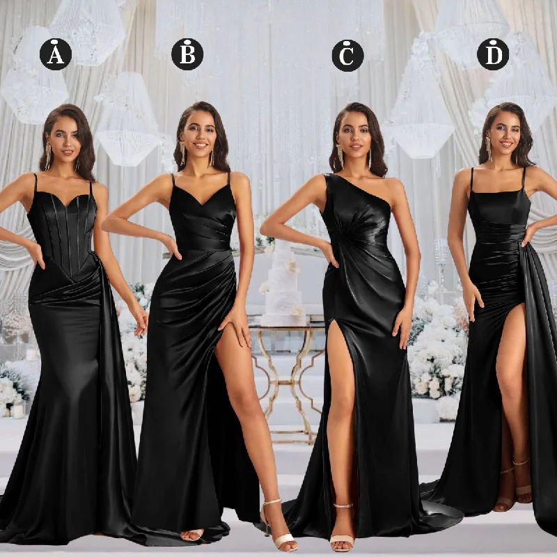 Reduced Prices Mismatched Black Sexy Side Slit Mermaid Soft Satin Long Bridesmaid Dresses Online Reduced Prices Mismatched Black Sexy Side Slit Mermaid Soft Satin Long Bridesmaid Dresses Online