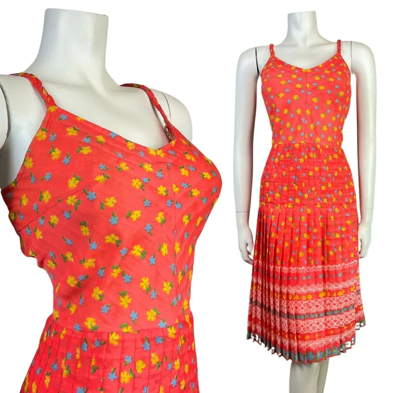 Inventory Reduction VINTAGE 60s 70s ORANGE YELLOW GREEN DAISY FLOWER LACE PLEATED SUN DRESS 16 Inventory Reduction VINTAGE 60s 70s ORANGE YELLOW GREEN DAISY FLOWER LACE PLEATED SUN DRESS 16