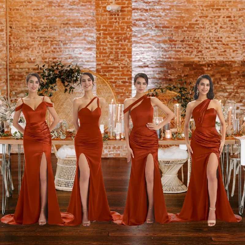 Unbeatable Prices Rust Sexy Chic Silky Mismatched Soft Satin Mermaid Long Bridesmaid Dresses Online Unbeatable Prices Rust Sexy Chic Silky Mismatched Soft Satin Mermaid Long Bridesmaid Dresses Online