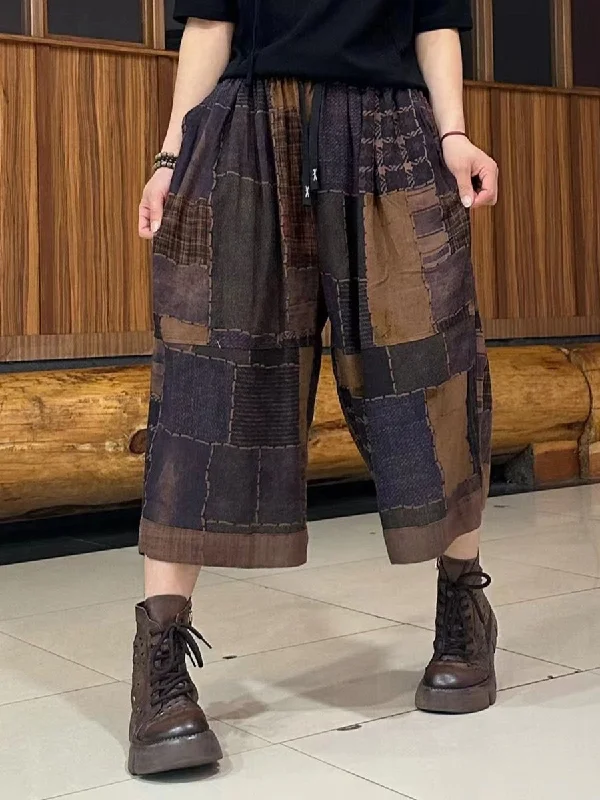Must-Have Deals Women Summer Retro Spliced Linen Calf-length Pants TY1039