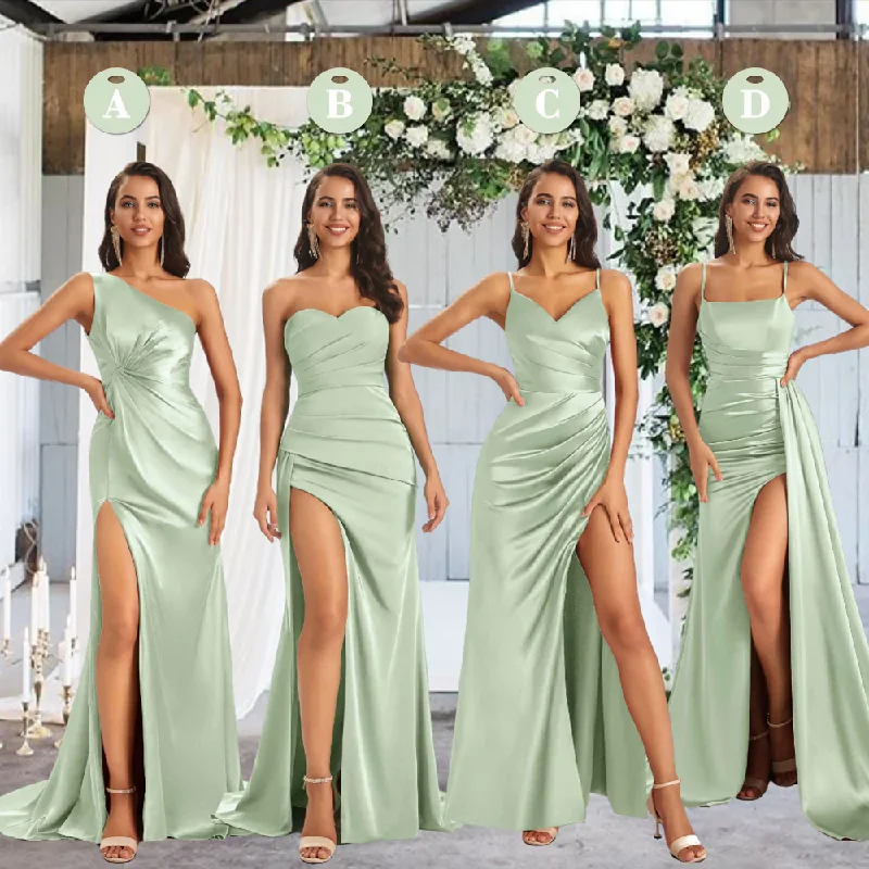 Final Markdown Mismatched Sage Sexy Side Slit Mermaid Soft Satin Long Bridesmaid Dresses Online Final Markdown Mismatched Sage Sexy Side Slit Mermaid Soft Satin Long Bridesmaid Dresses Online