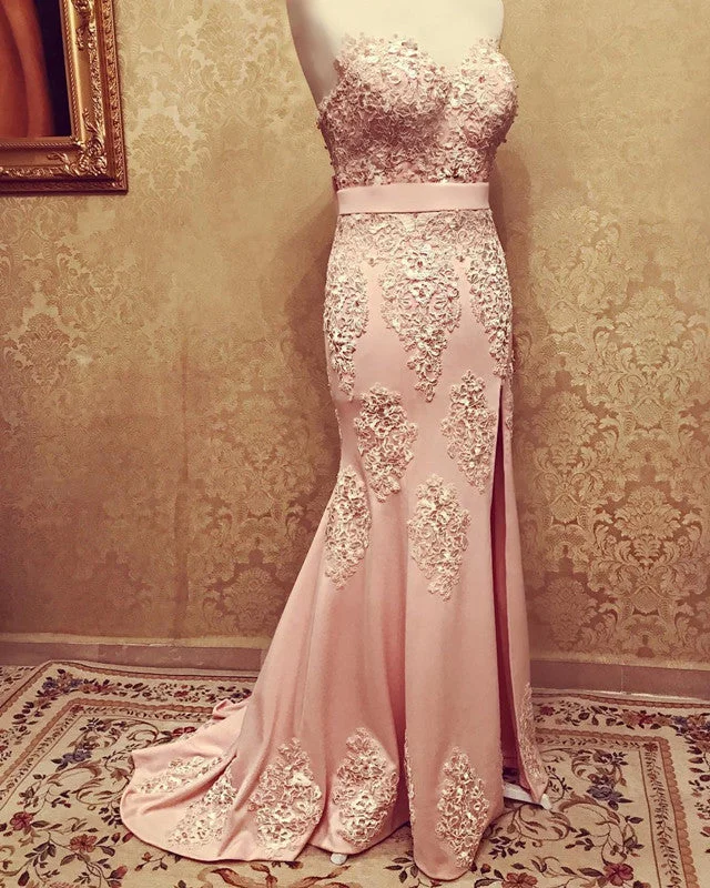 Price Reduction Lace Embroidery Sweetheart Bow Back Prom Dresses Mermaid