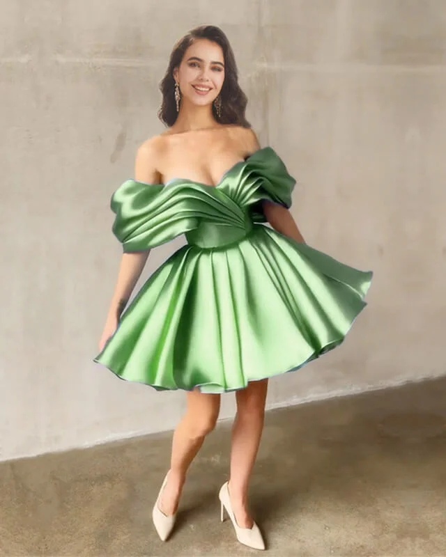 Fantastic Deals Short Light Green Satin Ruffle Dress