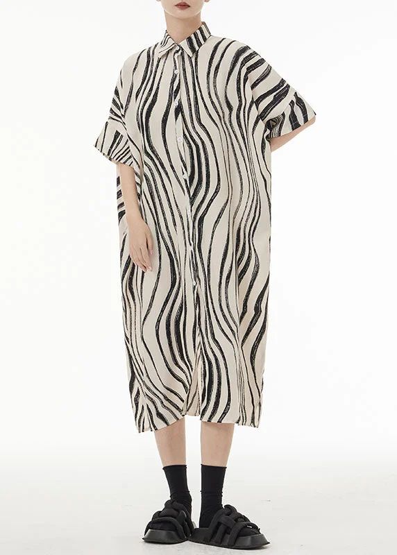 Unbeatable Prices White Zebra Pattern Cotton Holiday Dresses Peter Pan Collar Summer LC0126