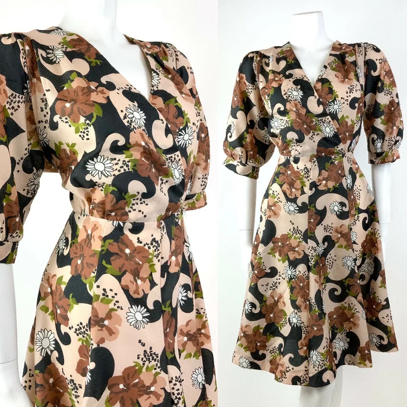 Price Drop Alert VTG 60s 70s CREAM BLACK BROWN GREEN PSYCHEDELIC FLORAL BLOUSON SWING DRESS 12 Price Drop Alert VTG 60s 70s CREAM BLACK BROWN GREEN PSYCHEDELIC FLORAL BLOUSON SWING DRESS 12
