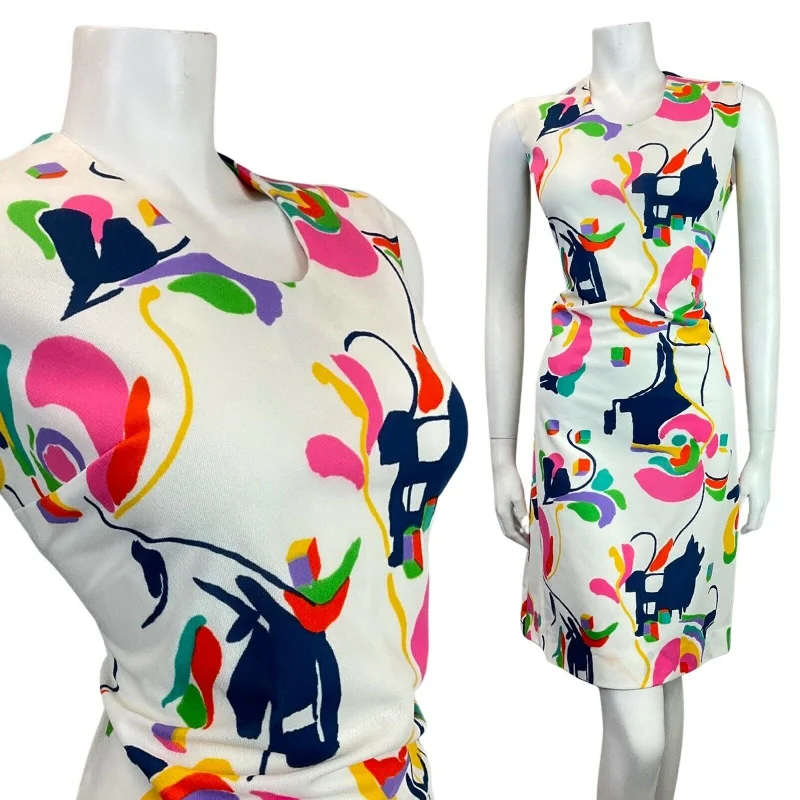 Limited Time VINTAGE 60s 70s WHITE BLUE PINK GREEN ABSTRACT SLEEVELESS MOD DRESS 14 16 Limited Time VINTAGE 60s 70s WHITE BLUE PINK GREEN ABSTRACT SLEEVELESS MOD DRESS 14 16