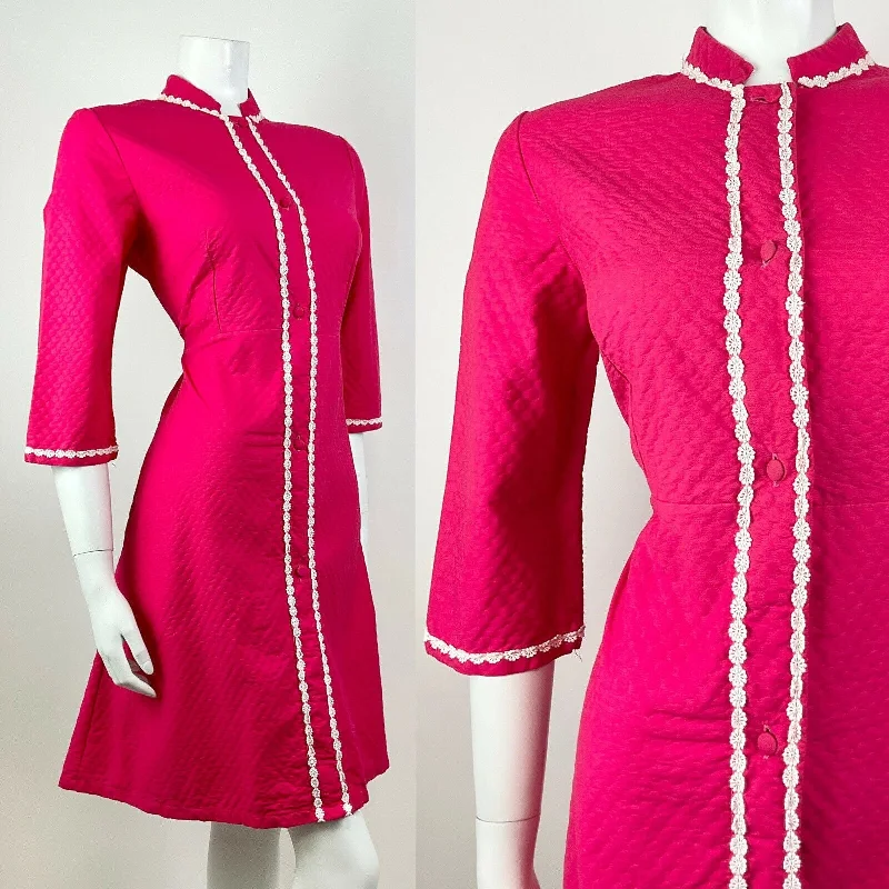 Discount Days VINTAGE 60s 70s FUCHSIA PINK WHITE QUILTED DAISY MANDARIN COLLAR MOD DRESS 12 Discount Days VINTAGE 60s 70s FUCHSIA PINK WHITE QUILTED DAISY MANDARIN COLLAR MOD DRESS 12