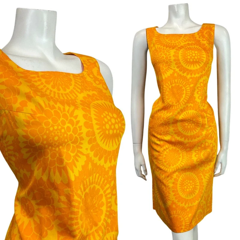 Weekend Flash Sale VINTAGE 60s 70s YELLOW ORANGE FLORAL SUNFLOWER SLEEVELESS SHIFT DRESS 10 12 Weekend Flash Sale VINTAGE 60s 70s YELLOW ORANGE FLORAL SUNFLOWER SLEEVELESS SHIFT DRESS 10 12