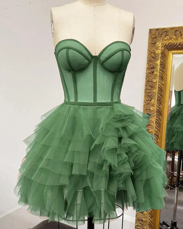 Final Clearance Short Sage Green Tulle Corset Homecoming Dresses