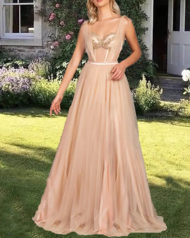Factory Direct Sale Nude Sweetheart Corset Tulle Prom Dress