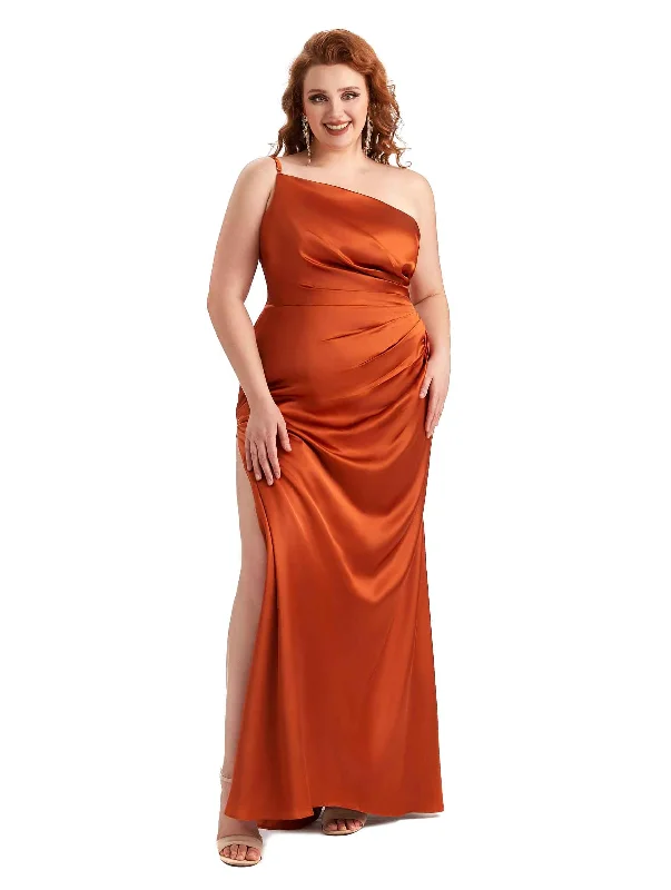 Act Now Plus Size Sexy Side Slit One Shoulder Mermaid Soft Satin Long Maid of Honour Dresses Act Now Plus Size Sexy Side Slit One Shoulder Mermaid Soft Satin Long Maid of Honour Dresses