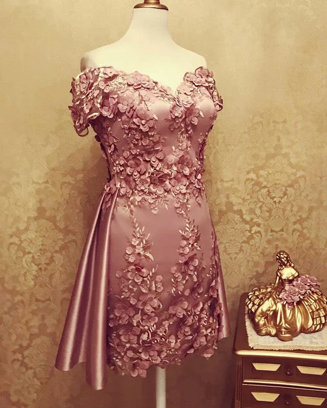 Price Slash Short 3D Lace Flowers Cocktail Dresses For Mother
