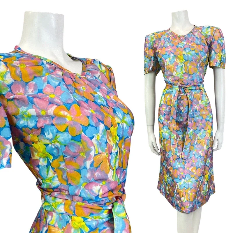 Great Deals VINTAGE 60s 70s BLUE GREEN ORANGE FLORAL PSYCHEDELIC MOD SUMMER DRESS 14 16 Great Deals VINTAGE 60s 70s BLUE GREEN ORANGE FLORAL PSYCHEDELIC MOD SUMMER DRESS 14 16