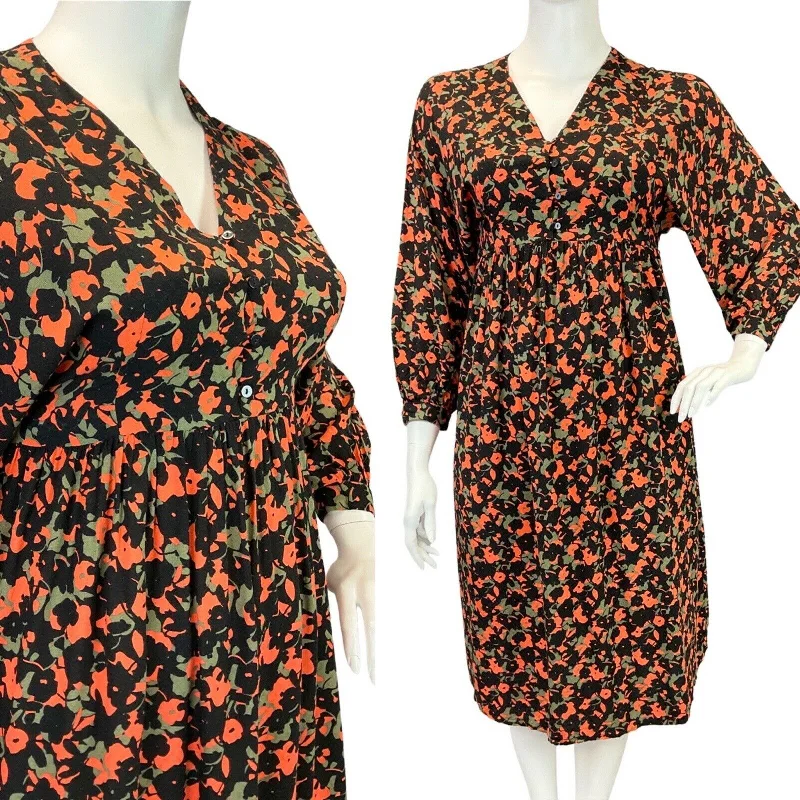 The Best Prices VINTAGE 60s 70s BLACK GREY ORANGE PSYCHEDELIC FLORAL LONGSLEEVE DRESS 16 18 The Best Prices VINTAGE 60s 70s BLACK GREY ORANGE PSYCHEDELIC FLORAL LONGSLEEVE DRESS 16 18