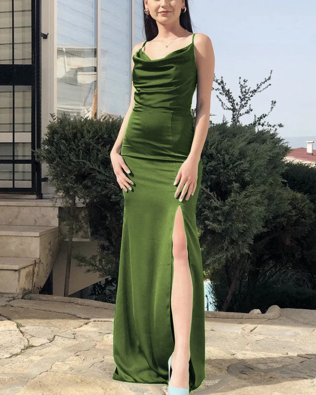 Markdowns Mermaid Cowl Neck Bridesmaid Dresses Leg Split