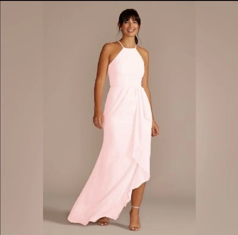 Special Savings David's Bridal High-Neck Chiffon Bridesmaid Dress with Cascade/F20014 Special Savings David's Bridal High-Neck Chiffon Bridesmaid Dress with Cascade/F20014