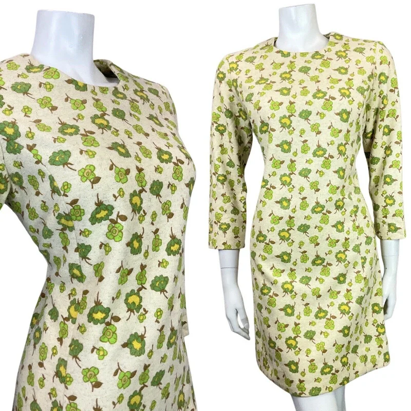 Today’s Deal VINTAGE 60s 70s CREAM GREEN YELLOW FLORAL LEAFY DAISY MOD WOOL SHIFT DRESS 10 12 Today’s Deal VINTAGE 60s 70s CREAM GREEN YELLOW FLORAL LEAFY DAISY MOD WOOL SHIFT DRESS 10 12