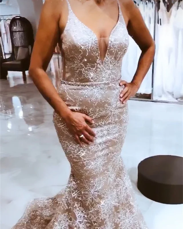 Deep Discounts Mermaid V Neck Prom Dresses Lace